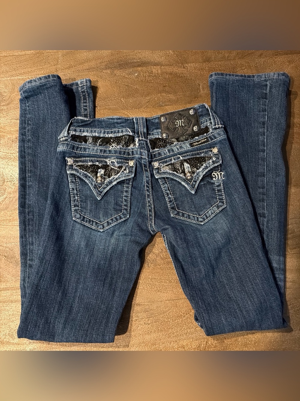 MISS ME BLACK LACE BOOTCUT JEANS jp5002-2 Boot Size 26 - Picture 3 of 8